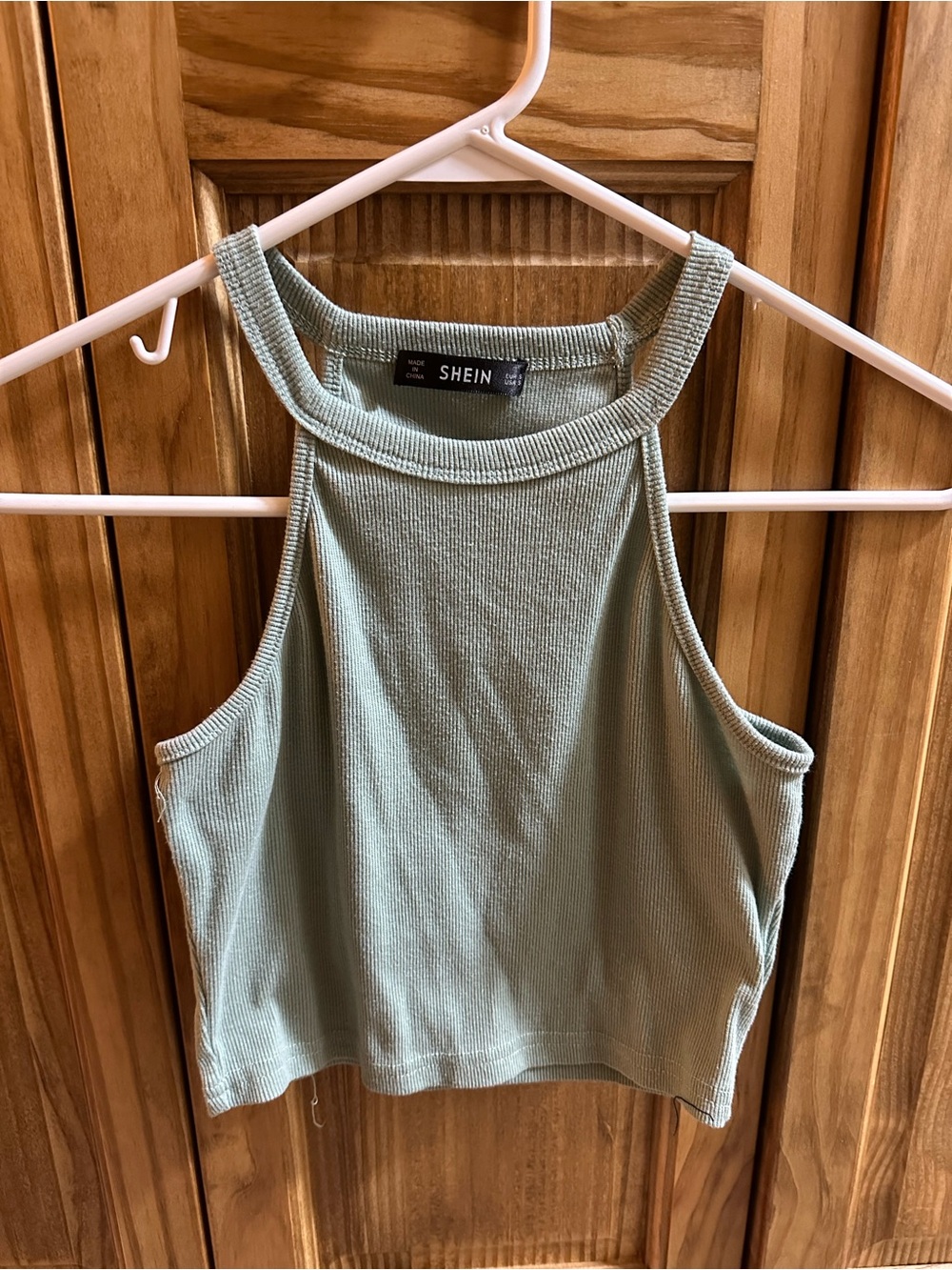 SHEIN Sage Ribbed Halter Crop Tank
